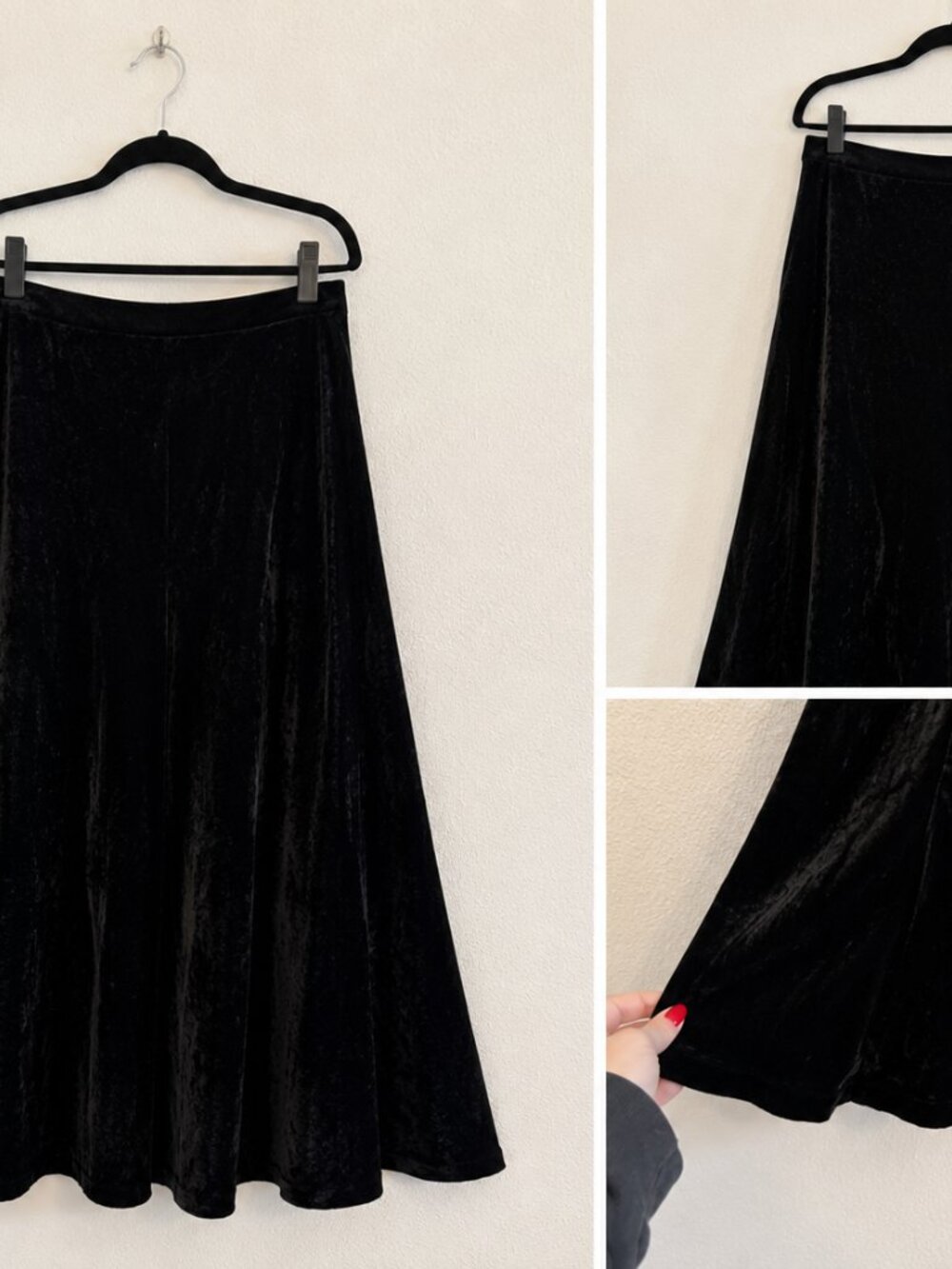 Eileen Fisher Black Velvet A-Line Maxi Skirt | Size L